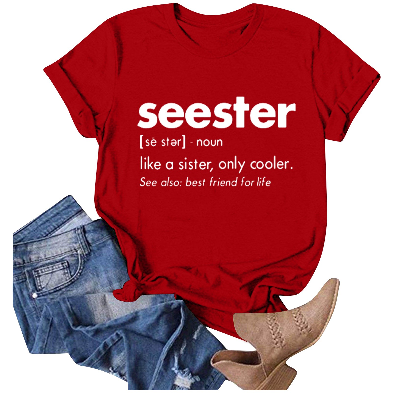 thumbnail image 2 of Blusa holgada con letras estampadas para mujer - Cuello redondo, manga corta, tejido suave y cálido, fácil de combinar con vaqueros, tallas S-XXL para uso informal, 2 of 5